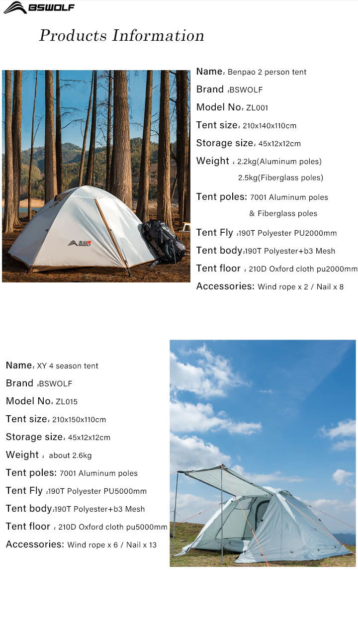 Cheap Goat Tents BSWolf Camping Tent Travel Backpacking 1 2 Person Tent  4 season Winter Skirt Tent Double Layer Waterproof Portable for Fishing   